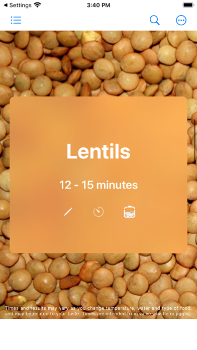 Pressure Cooking Time Screenshot