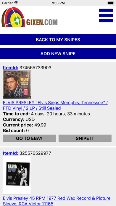 Gixen eBay Auction Sniper Screenshot