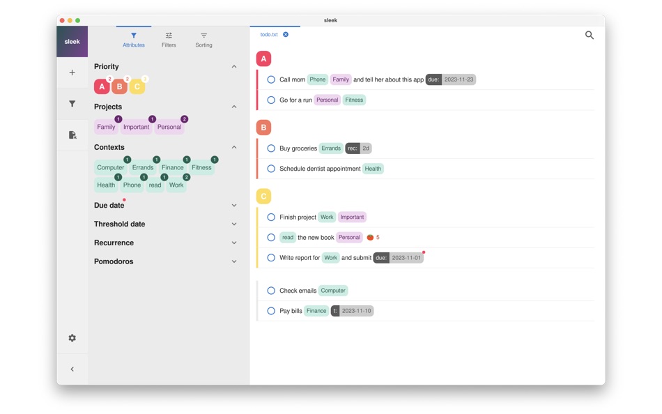 #1. sleek - todo.txt manager (macOS) 由: Robin Ahle