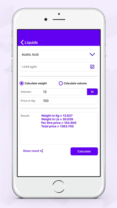 Metal and Liquid Calculator Screenshot