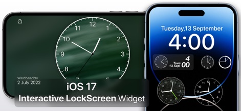 Analog Clock - Desk Widget - L'application met en valeur son widget interactif pour iOS 17 sur l'écran de verrouillage, et offre également un affichage élégant de l'horloge analogique en mode plein écran.