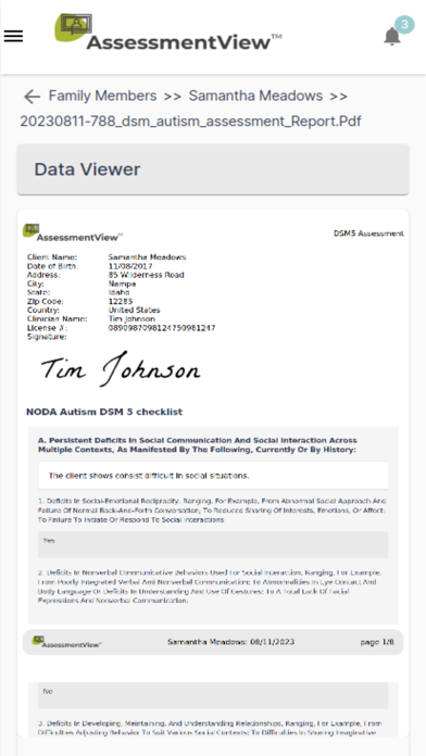 AssessmentView Screenshot