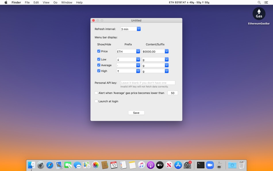#3. Ethereum Gas Bar with Alert (macOS) 由: Academica.kr
