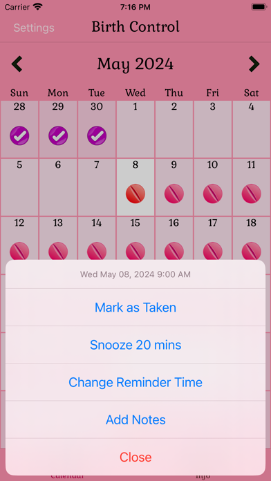 Birth Control Pill Reminder Screenshot