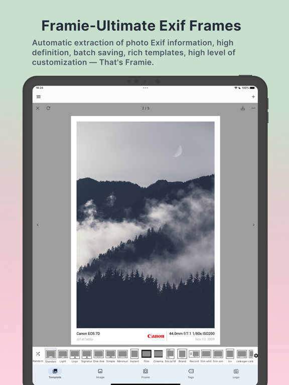 Framie - Ultimate Exif Frames iPad screenshot 1 - Photo & Video app