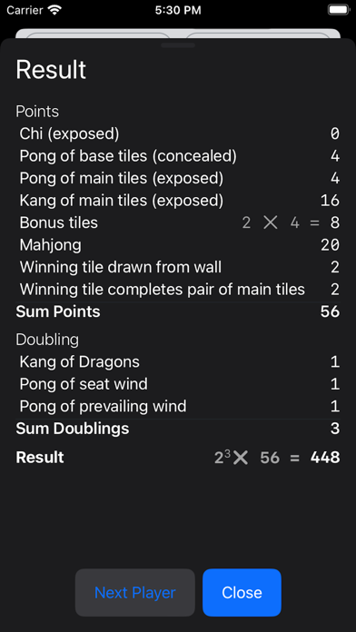 Mahjong Points Calculator Screenshot