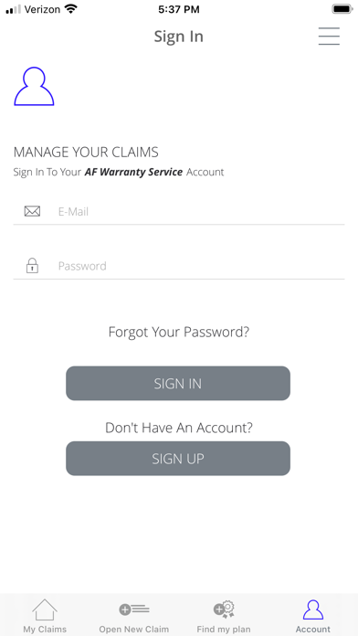 AF Warranty Service Screenshot