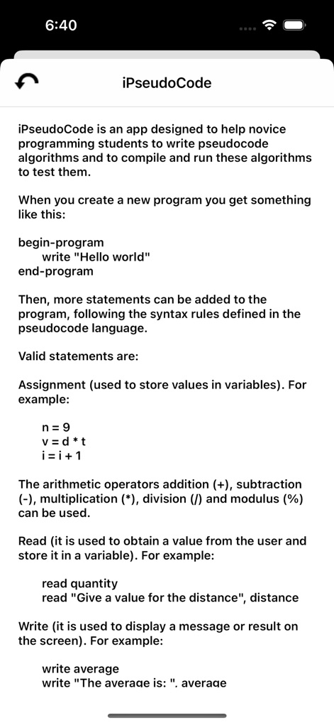 iPseudoCode - for phone - ipseudocode-tutorial-syntax-screen