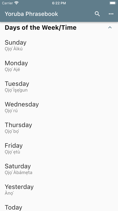 Yoruba Phrasebook Screenshot