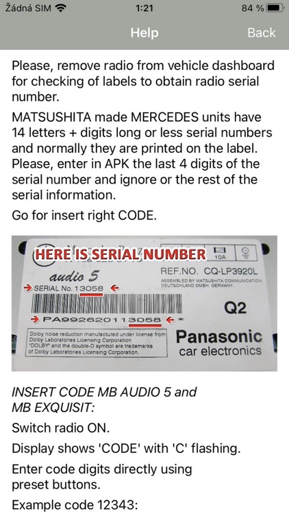 RADIO CODE for AUDIO 5 CC