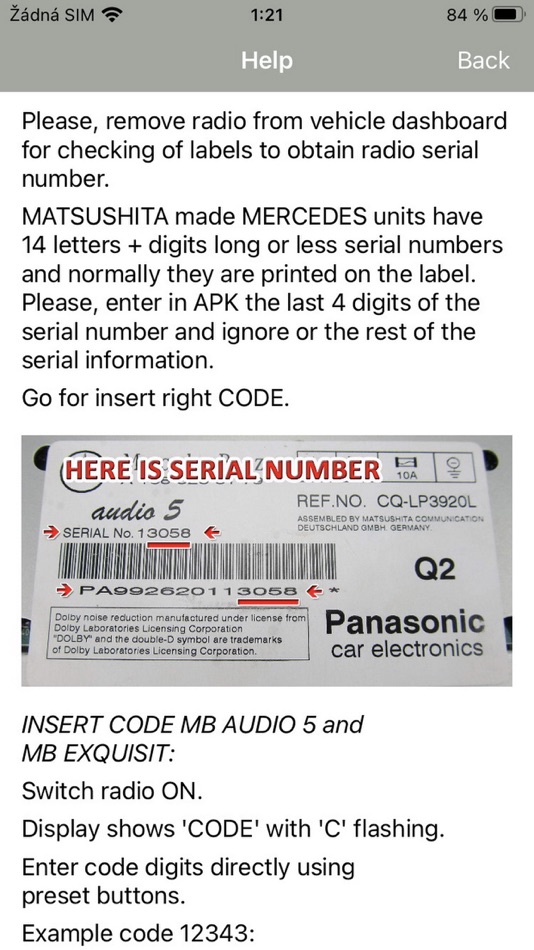 #2. RADIO CODE for AUDIO 5 CC (iOS) By: Petr Svihovec