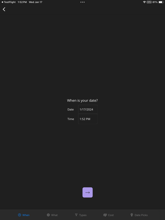 Date Spark iPad screenshot 1 - Lifestyle app
