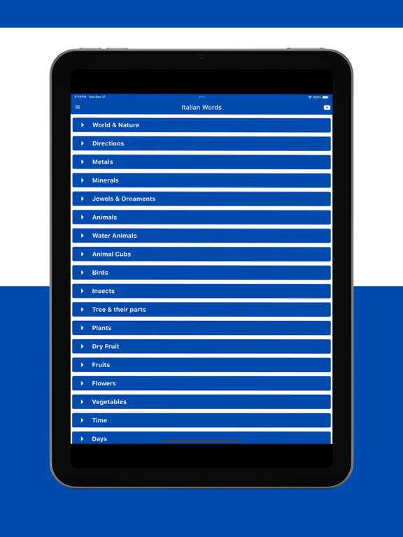 Italian Words App iPad screenshot 1 - Education app