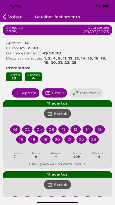 Lotofácil estatísticas PRO Screenshot