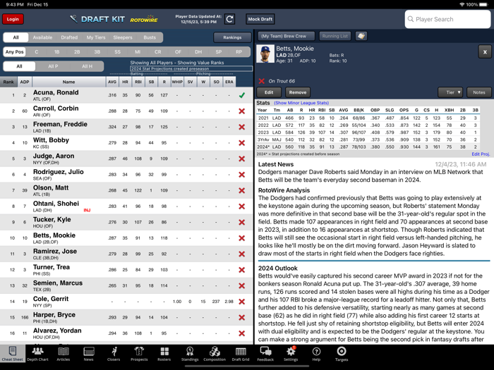Fantasy Baseball Draft Kit 24