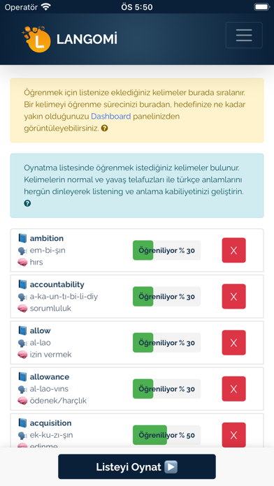 Langomi-İngilizce Kelime Öğren Screenshot