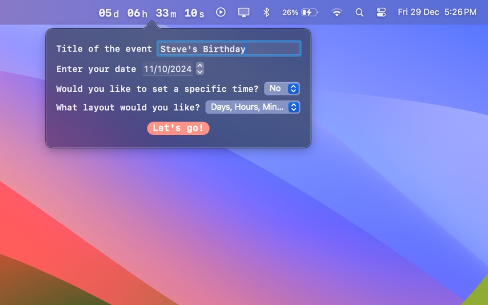 #2. DownCount: Menu Bar CountDown (macOS) 由: Yash Poojary