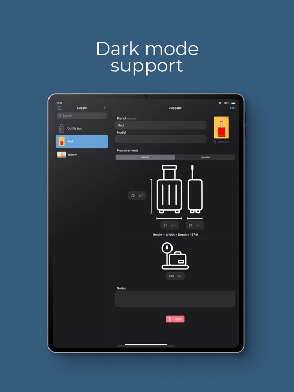 Screenshot #6 pour Luggie: Luggage size tracker