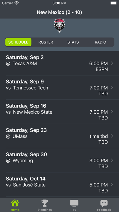 Screenshot #1 pour New Mexico Football Schedules