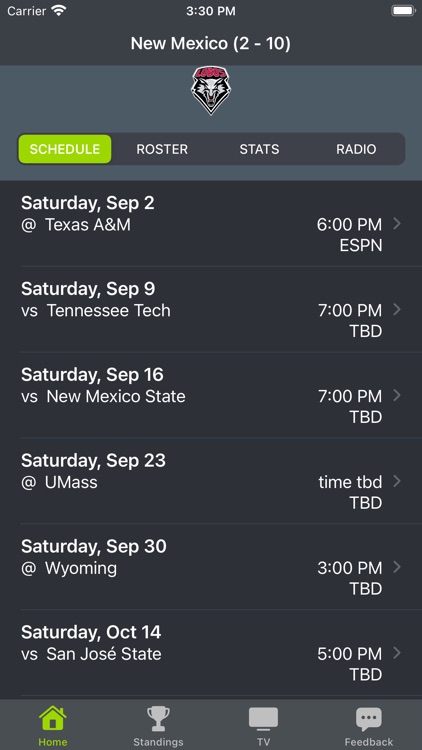 New Mexico Football Schedules