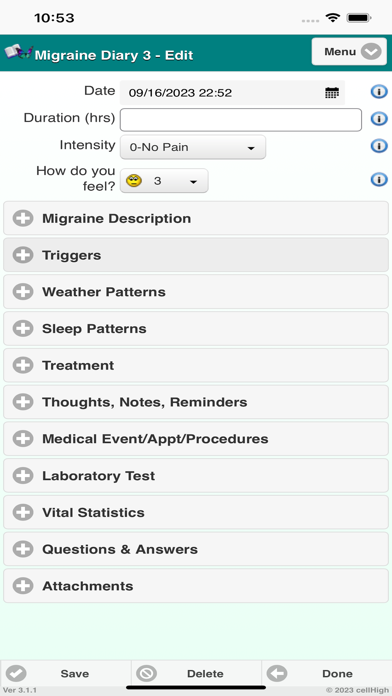Migraine Diary 3 Screenshot