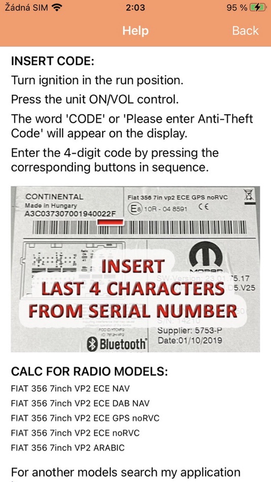 #2. RADIO CODE for FIAT VP2 HU (iOS) 由: Petr Svihovec