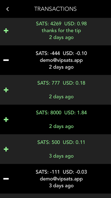 Satoshi Bitcoin Lightning Screenshot