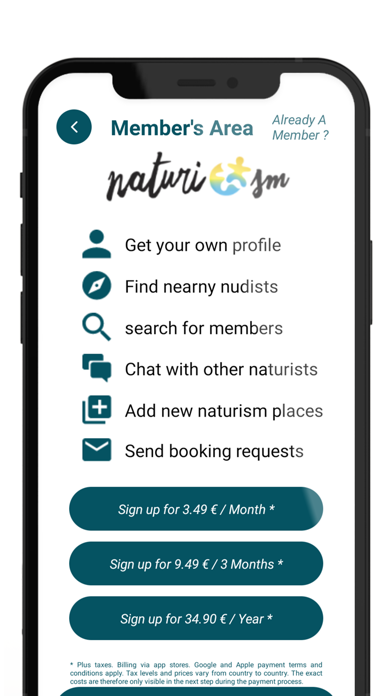 The NATURISM app Screenshot