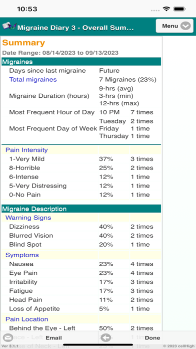 Migraine Diary 3 Screenshot