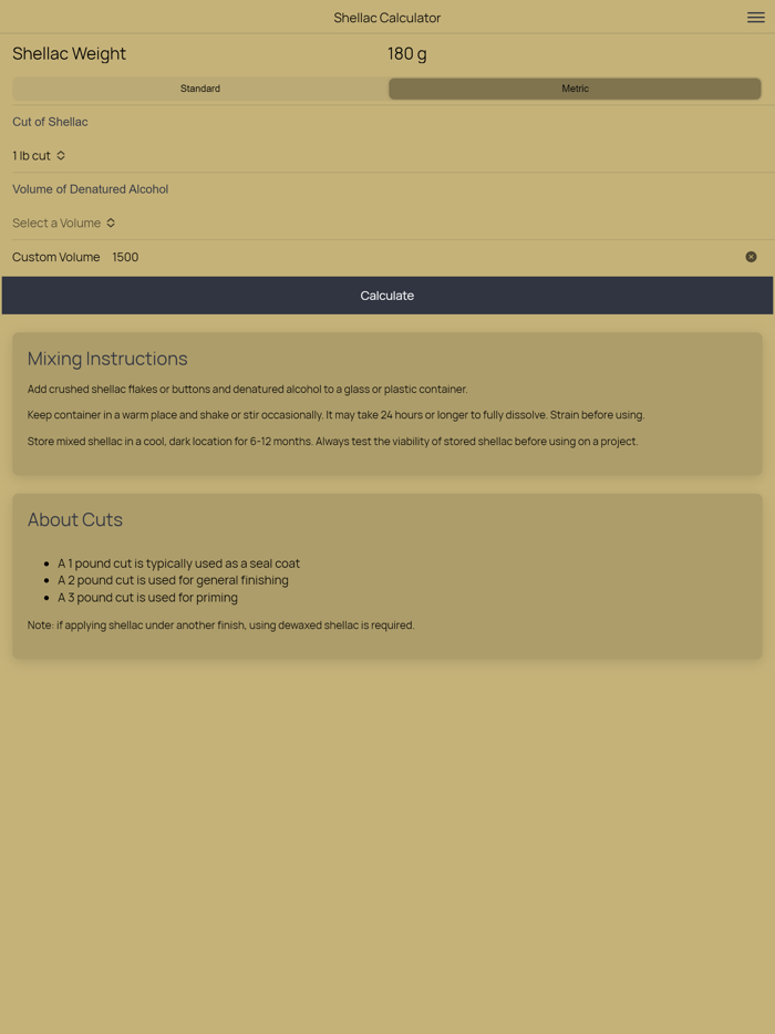 Shellac Calculator