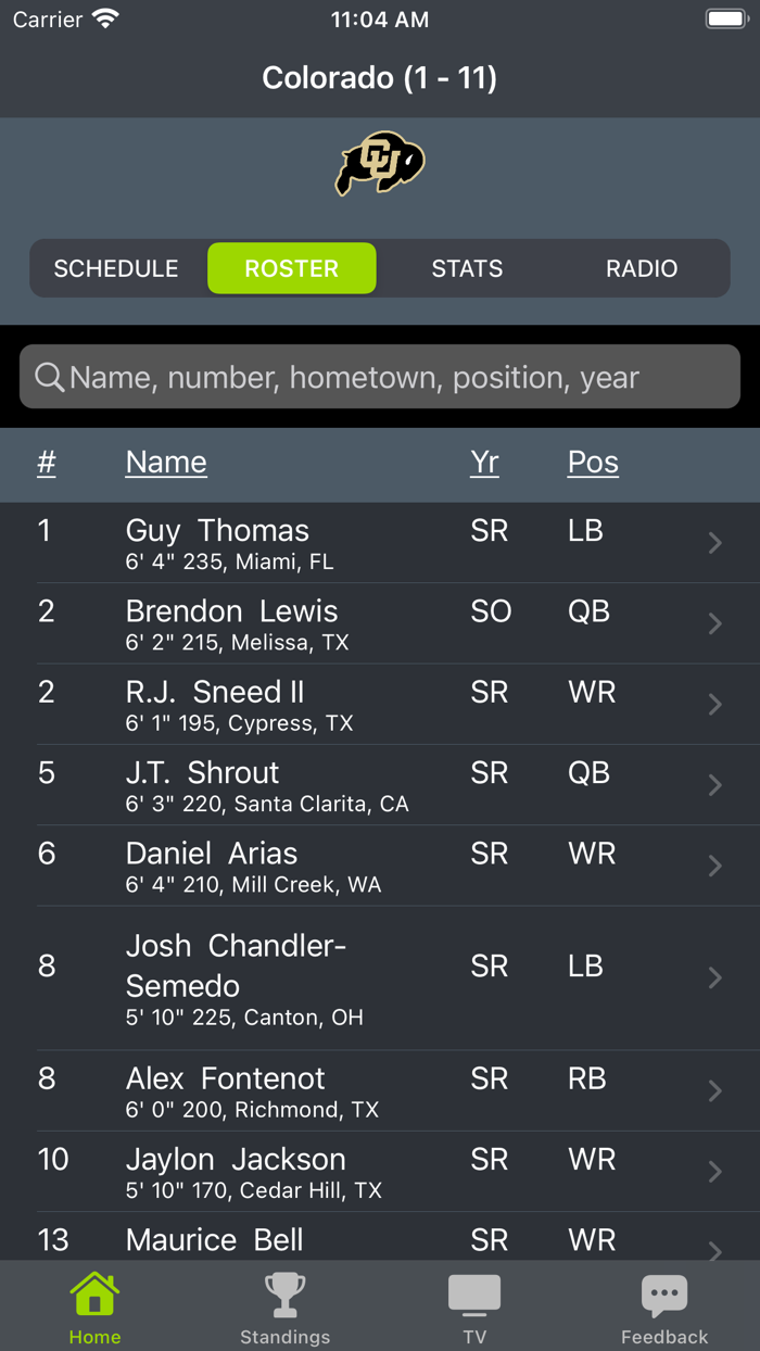 Colorado Football Schedules