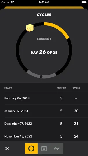 Captura de pantalla de Cube Period Tracker en iPhone 10