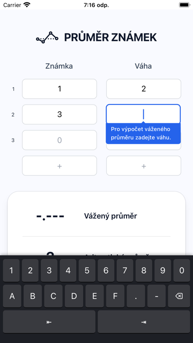 Průměr známek Screenshot