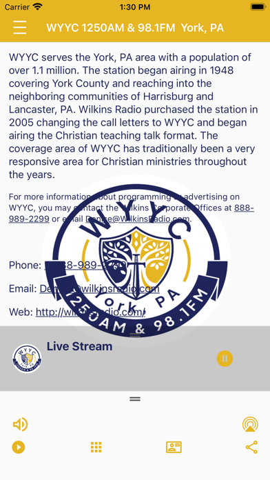 WYYC AM1250 & FM98.1 Radio Screenshot