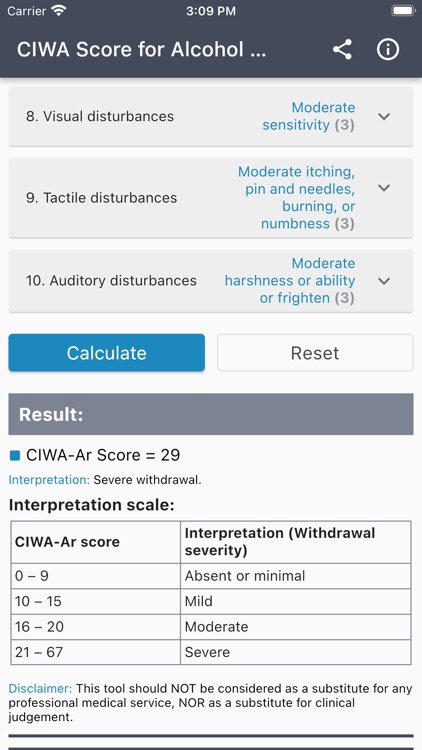 CIWA Score Alcohol Withdrawal