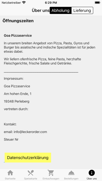 Pizzaservice Goa Perleberg Screenshot