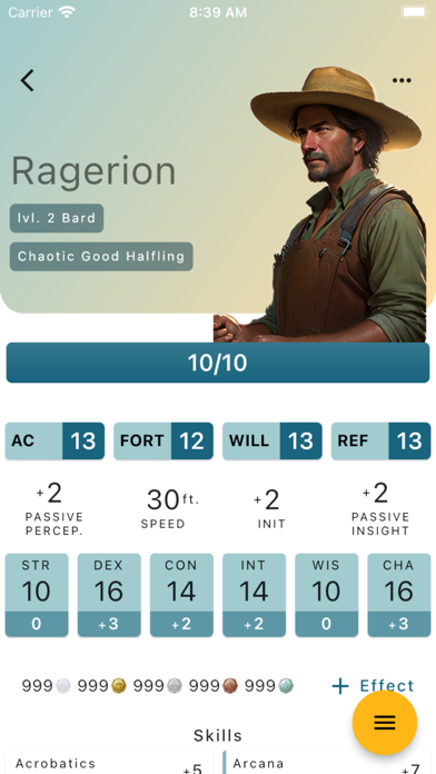 D3: Character Sheet Screenshot