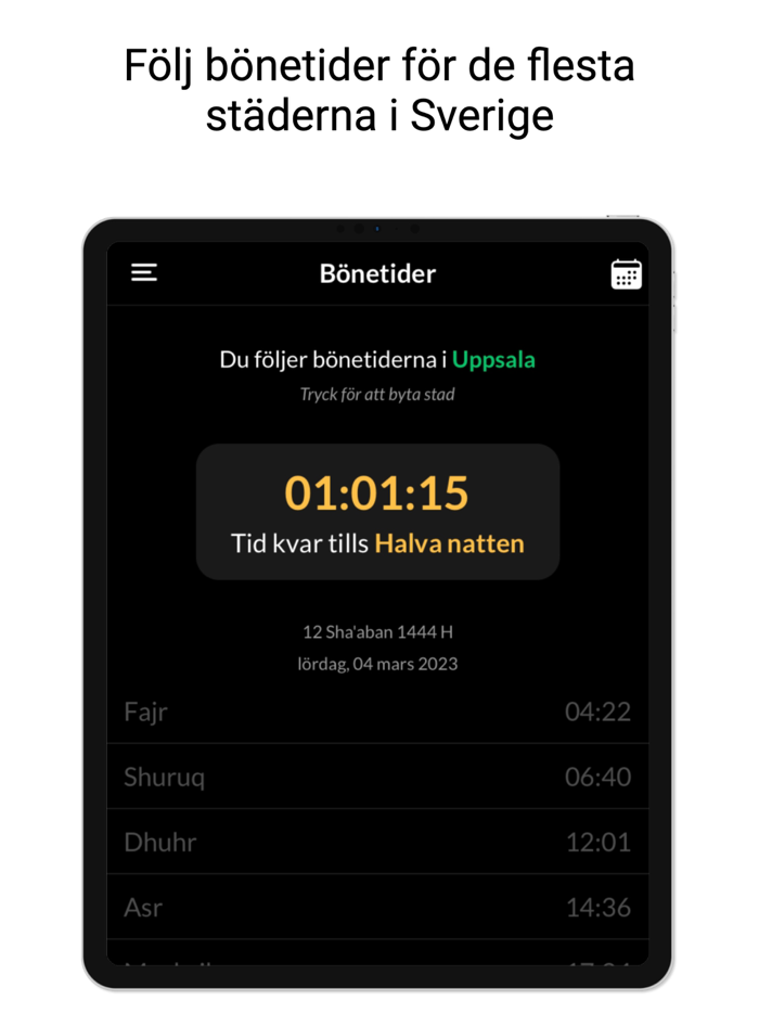 Muslimappen - Bönetider Qibla