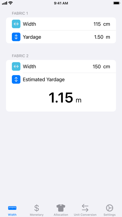 Fabric Calc Screenshot