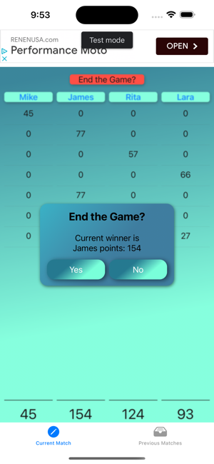 Captura de tela do bloco de pontuação EZ Domino