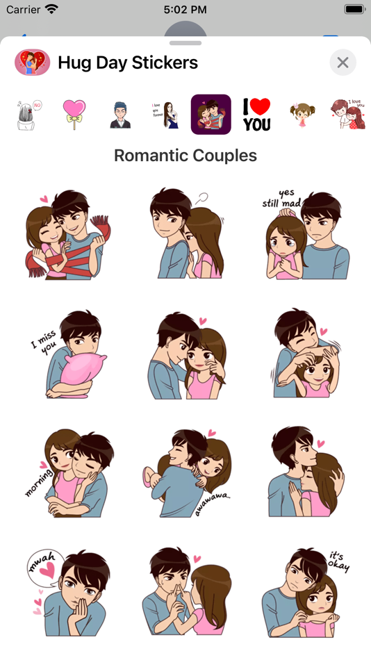 #4. Animated Hug Day Stickers (iOS) Podle: Akshar Jain