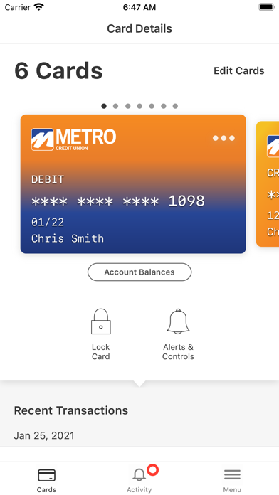 Metro Card Controls Screenshot