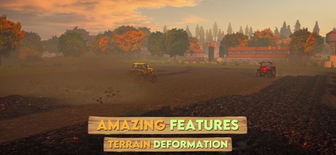 Farm Sim 2024 - Gli utenti possono sperimentare funzionalità sorprendenti come la deformazione del terreno dinamica, visibile nell'aratura profonda dietro il trattore giallo e nella modifica realistica della superficie.