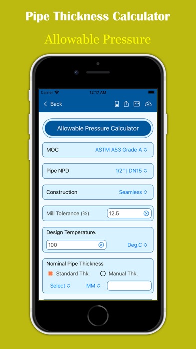 Pipe Thickness Calculator Screenshot