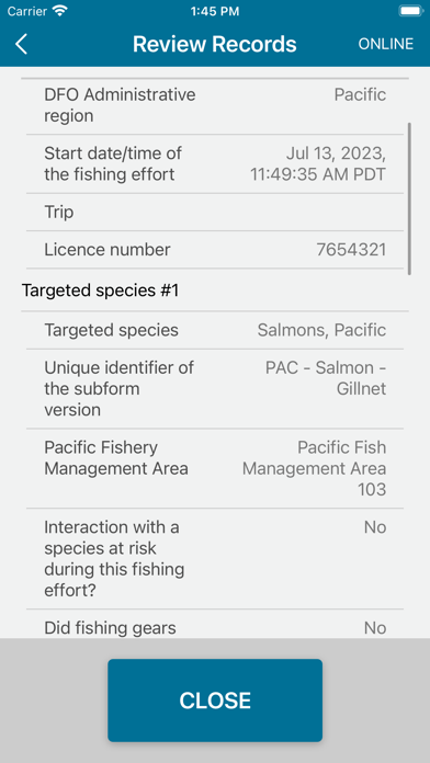 FisheriesApp2 ELOG Screenshot