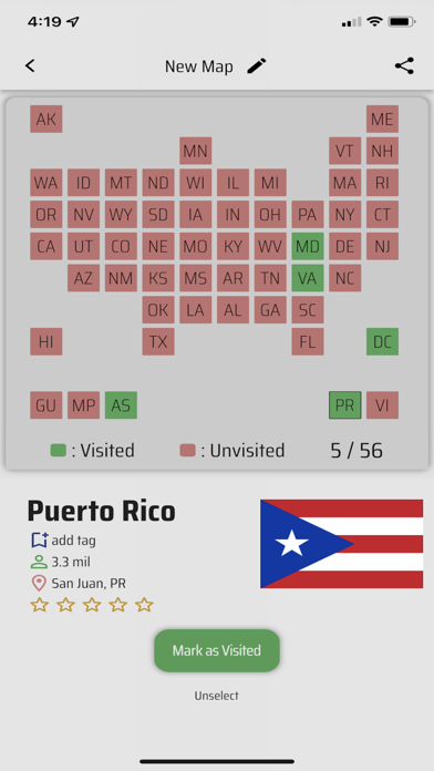 US States Visited Screenshot