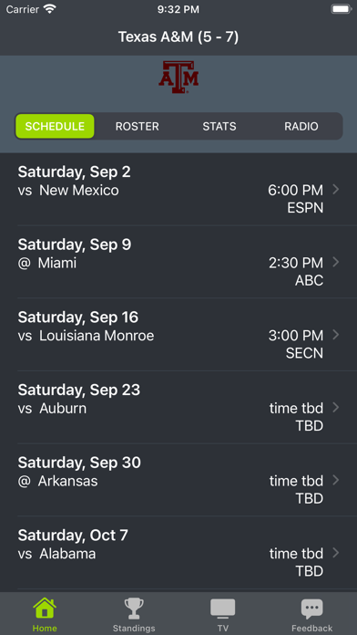 Texas A&M Football Schedules Screenshot