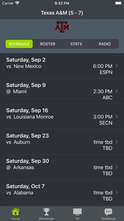 Texas A&M Football Schedules