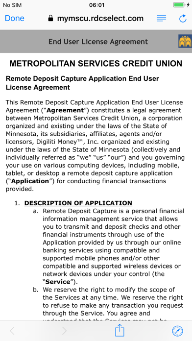 MSCU Remote Deposit Screenshot