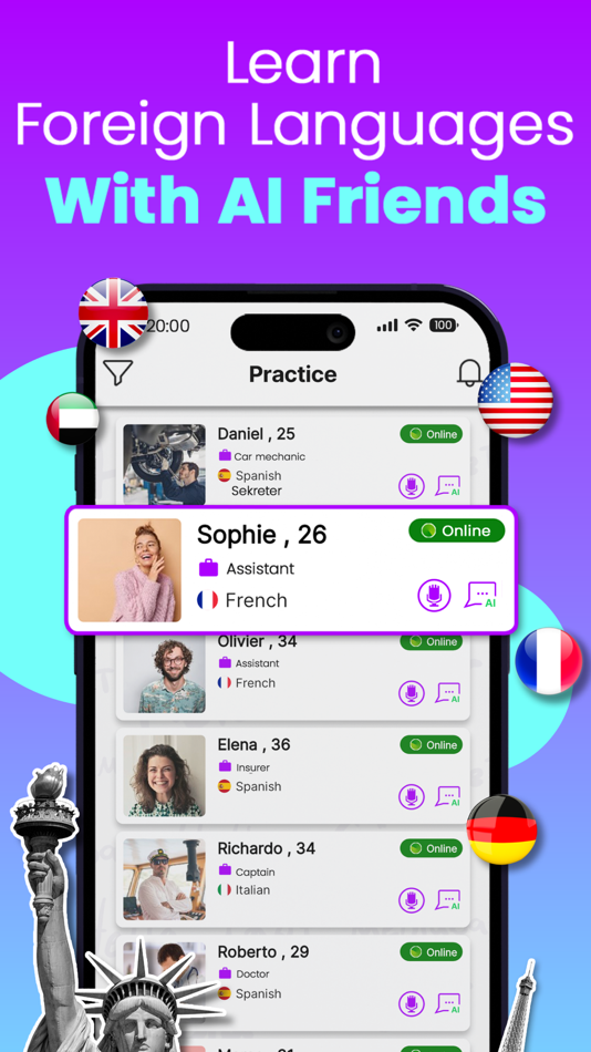 #2. aiLango - Chat With AI Friends (iOS) 由: Langugo LLC